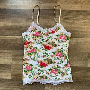 Y2K Coquette floral One Step Up Spaghetti Strap Cami Top Size Medium Lace Trim